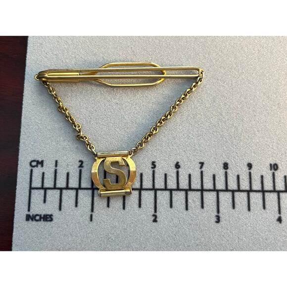 VTG Tie Clip Chain Initial S Gold Tone - Picture 3 of 3